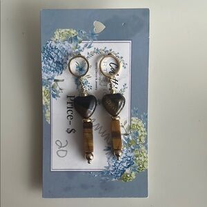 Tiger eye golden stainlesss steel earrings